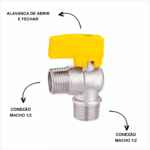 REGISTRO MACHO 1/2' 90º ANGULAR PARA GÁS ENCANADO GN / GLP