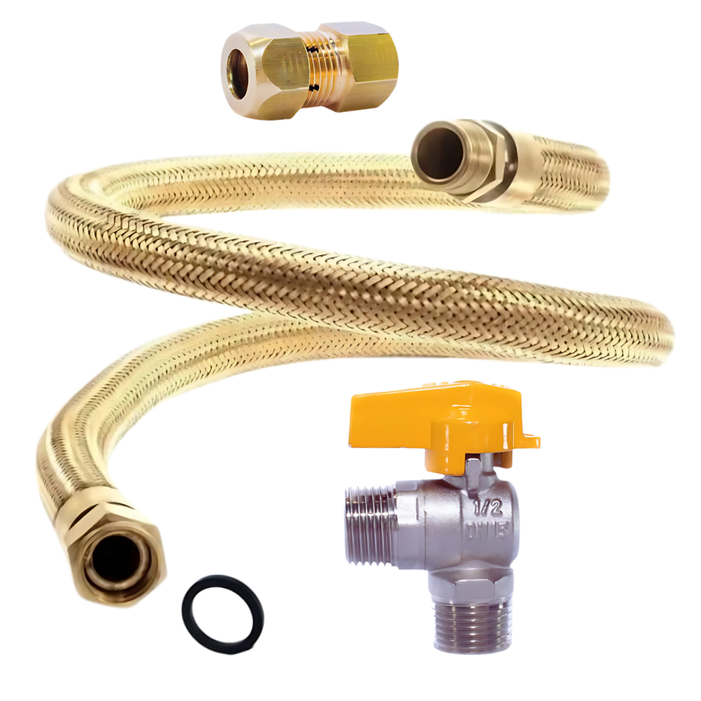 KIT MANGUEIRA COBRE NBR 14.177 + ADAPTADOR DE FOGÃO + REGISTRO MACHO