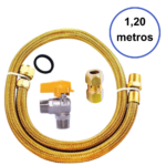KIT MANGUEIRA COBRE 1, 20 METRO NBR 14.177 + ADAPTADOR DE FOGÃO + REGISTRO MACHO