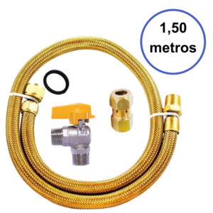 KIT MANGUEIRA COBRE 1.5 METROS NBR 14.177 + ADAPTADOR DE FOGÃO + REGISTRO MACHO